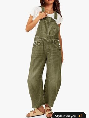 Olive Wide-Leg Denim Overalls for Women